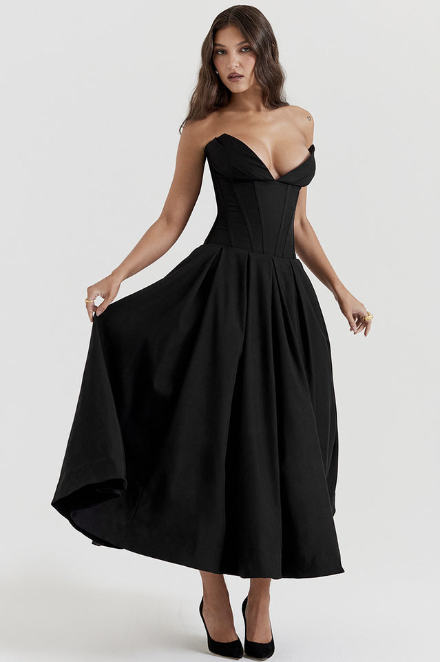 Black Lady Strapless Midi Dress