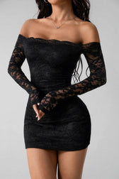 Off Shoulder Long Sleeve Slim Lace Dress 3