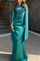 Liora Ruched Organza Satin Patchwork Long Bell Slit Maxi Dress - View 7