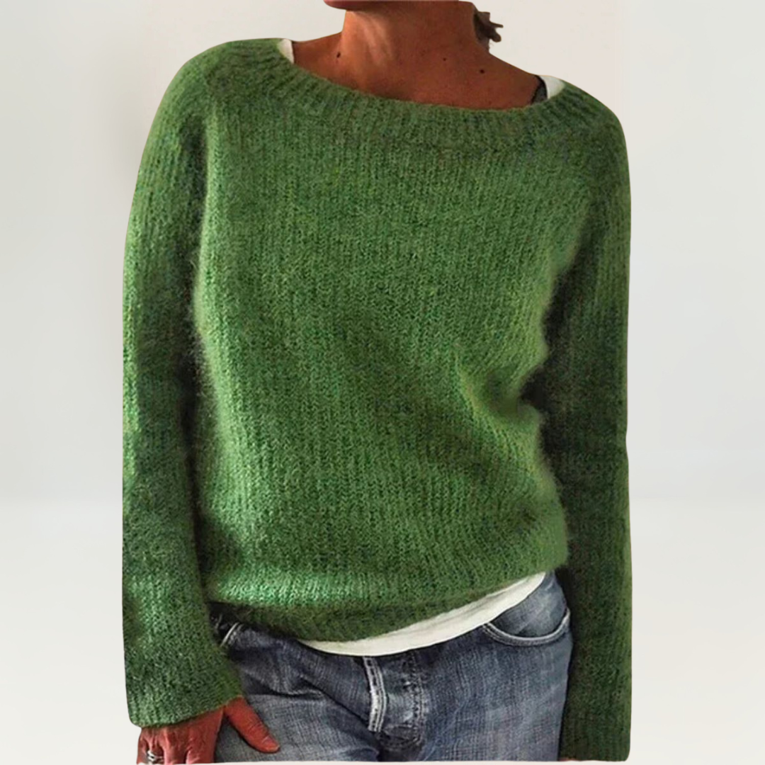 Boat Neck Long Sleeve Ribbed Knit Sweater