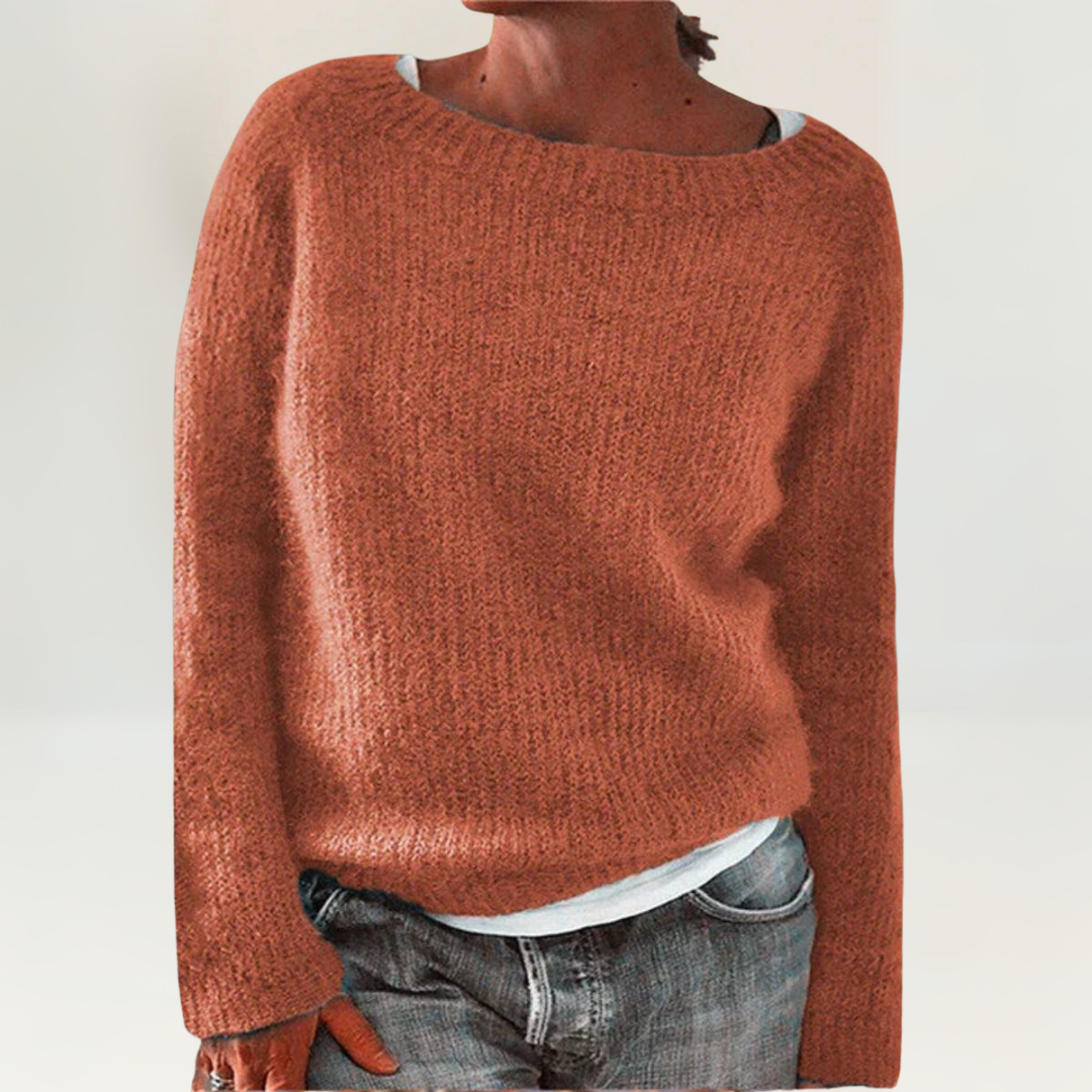 Boat Neck Long Sleeve Ribbed Knit Sweater