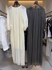 V-Neck Short Sleeve Crinkle Loose Maxi Dress 2