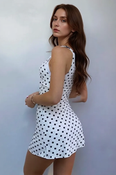 Polka Dot Waist Cinch A Line Mini Slip Dress