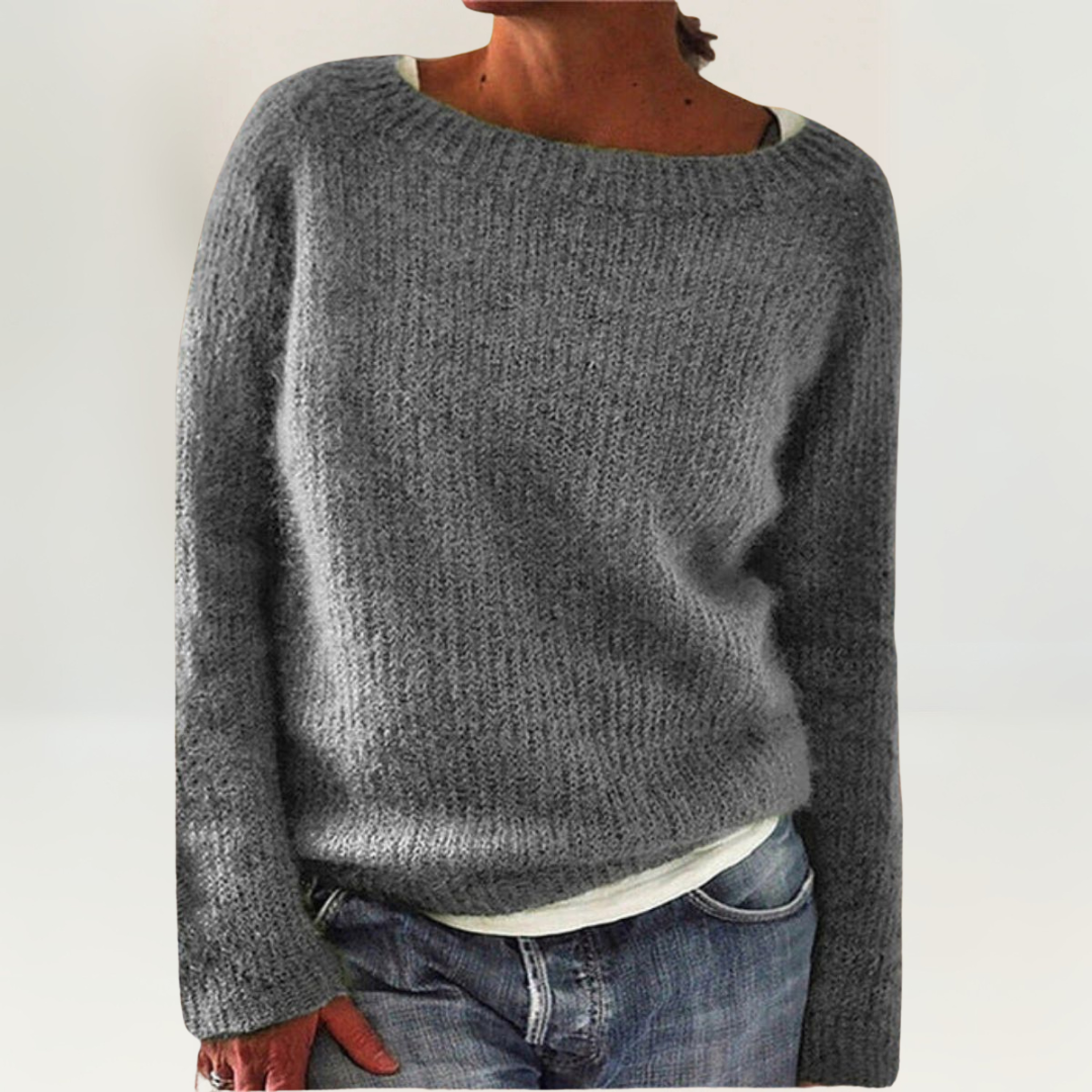 Boat Neck Long Sleeve Ribbed Knit Sweater