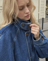 Stand Collar Washed Denim Utility Jacket