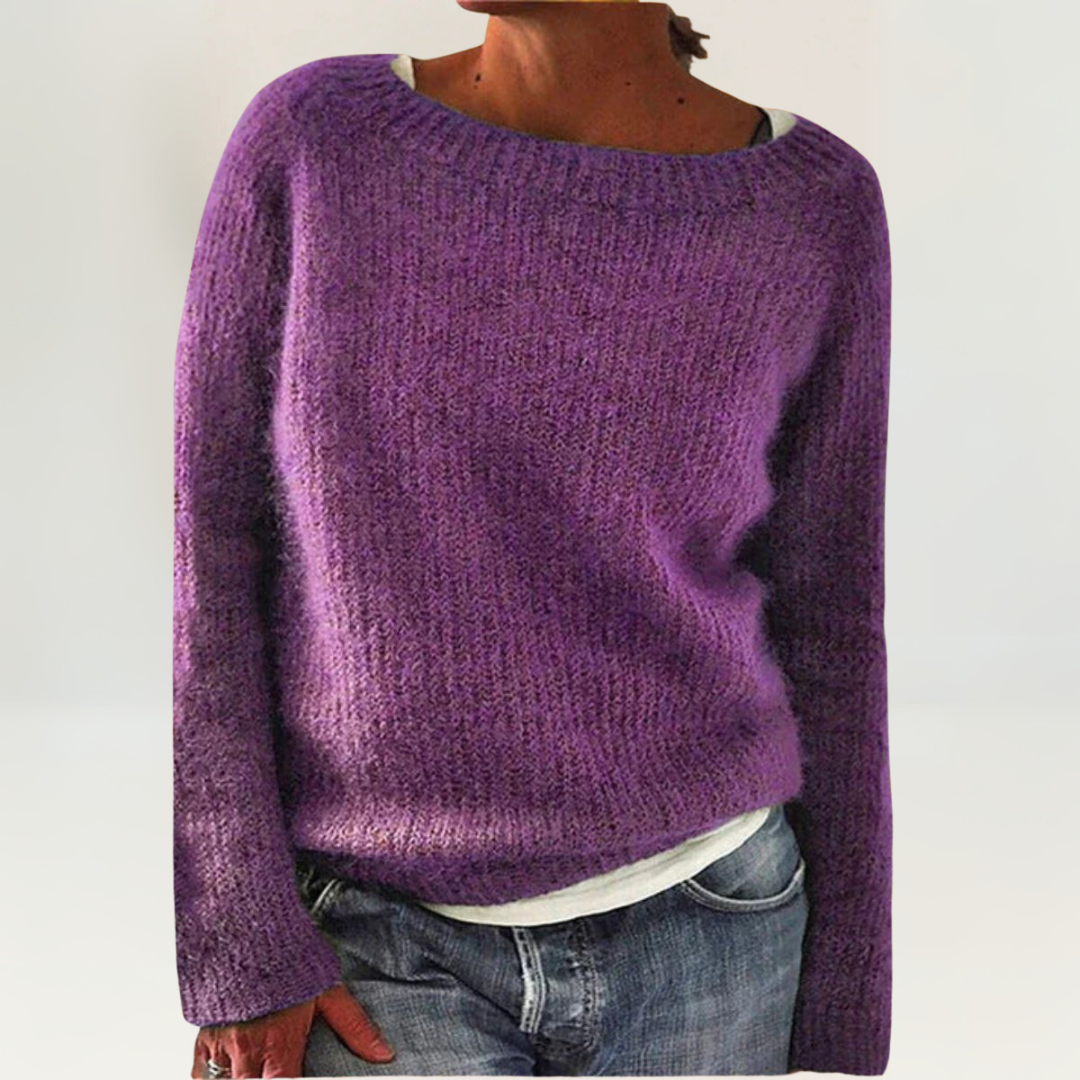 Boat Neck Long Sleeve Ribbed Knit Sweater