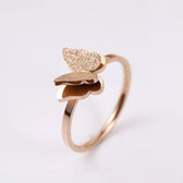 Fashion Frosted Butterfly Titanium Steel Ring Rose Gold / 6