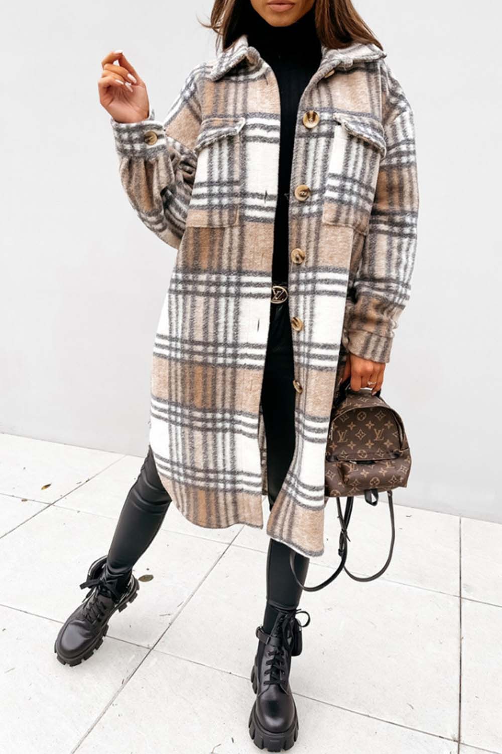 Plaid Print Woolen Coat