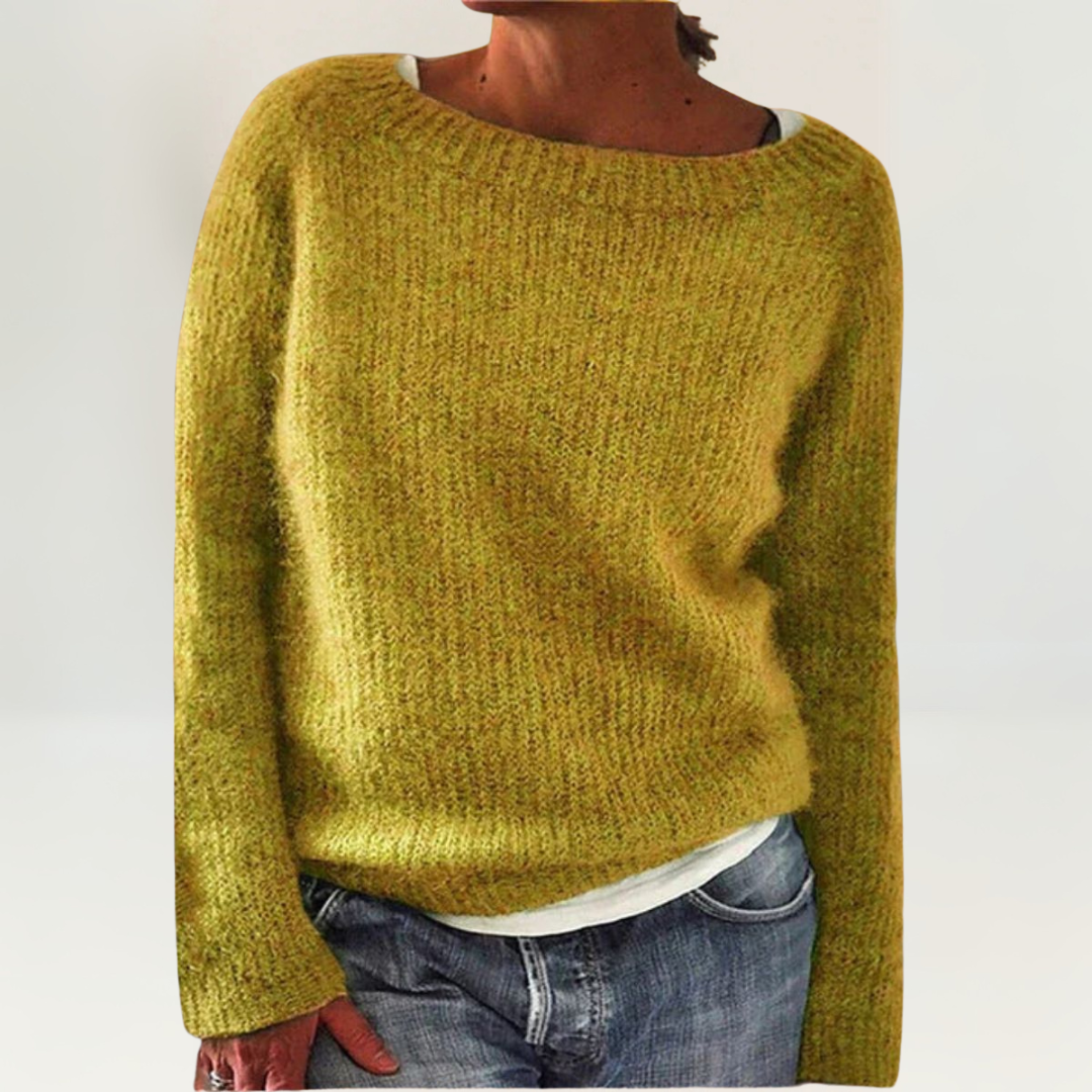 Boat Neck Long Sleeve Ribbed Knit Sweater