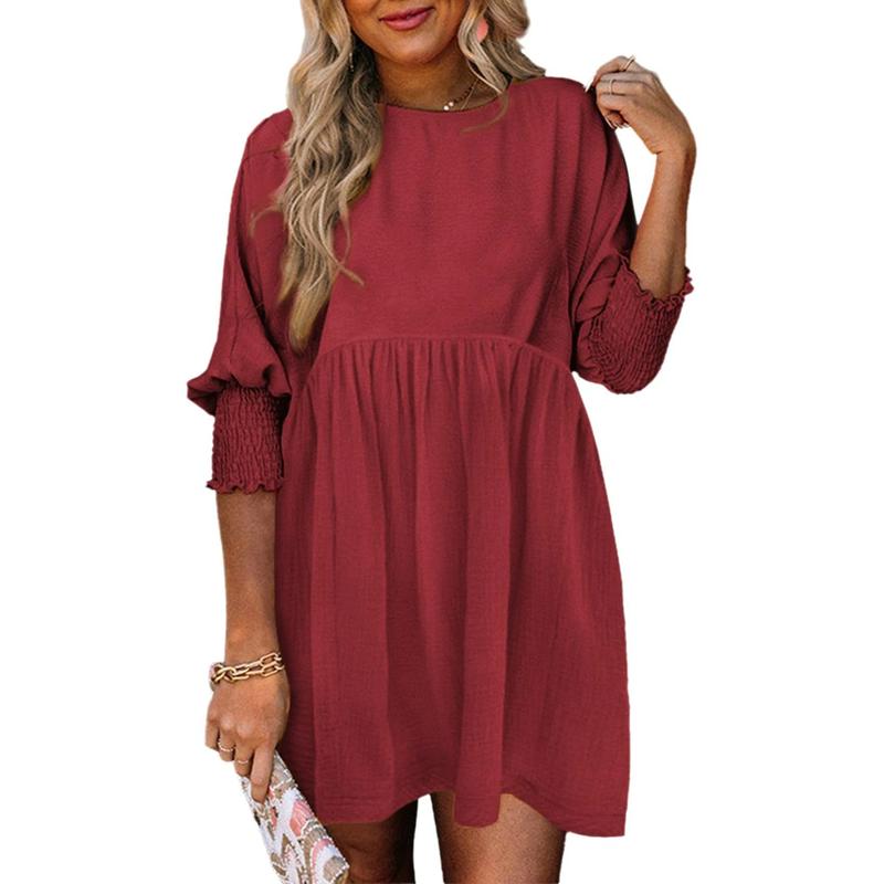 MIRASOL™ – Casual Crew Neck Loose Fit Mini Dress Red