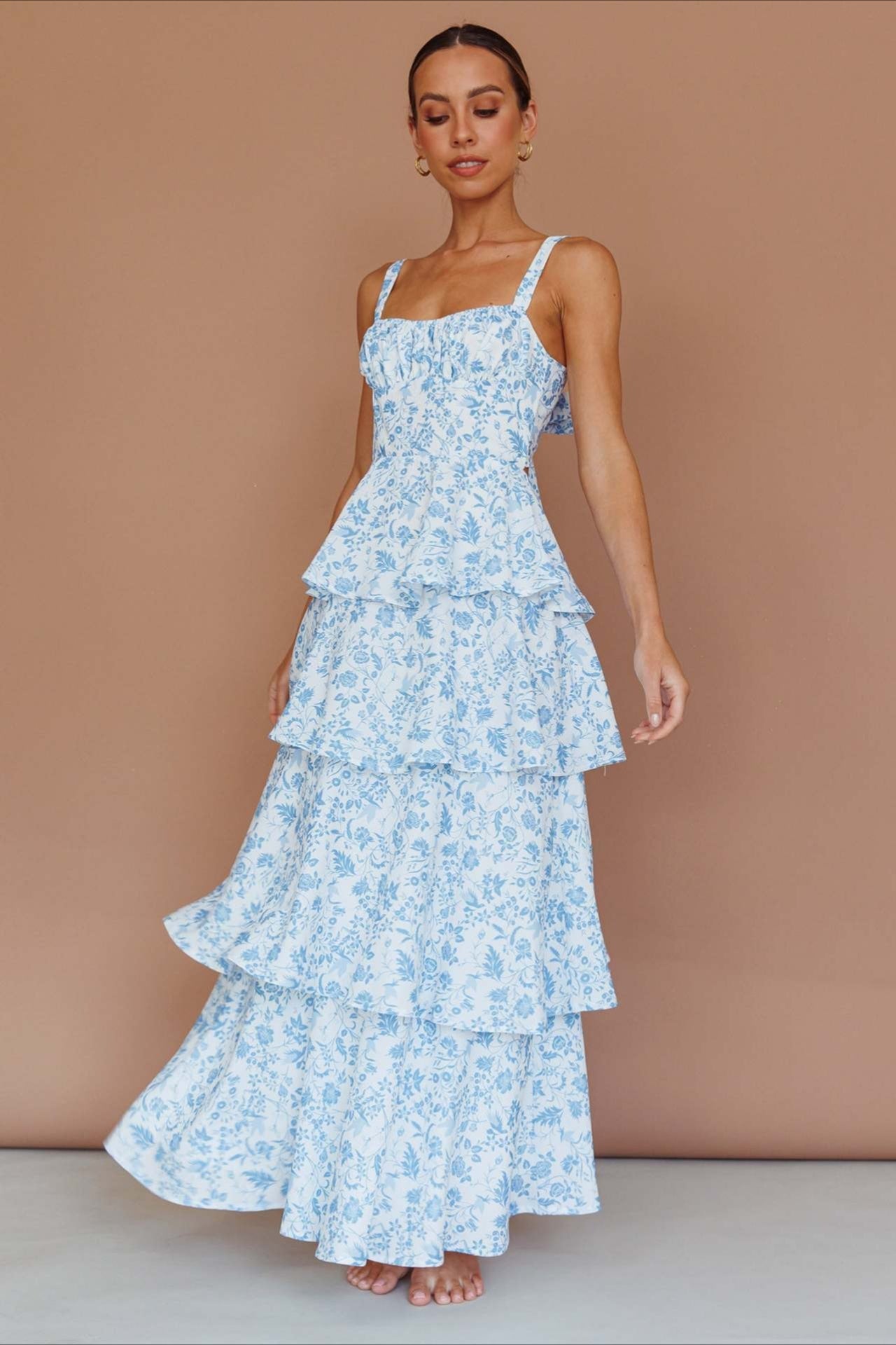 Bow Detail Printed Slim Party Floral Dress