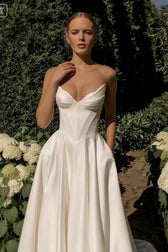 Strapless Satin Cathedral Train Wedding Dress - View 2