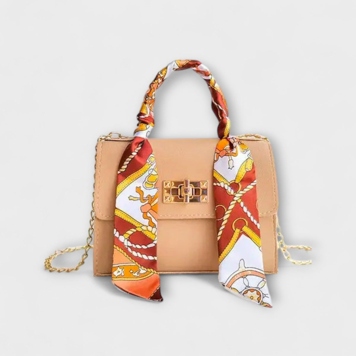 Scarf Handle Chain Strap Flap Crossbody Bag