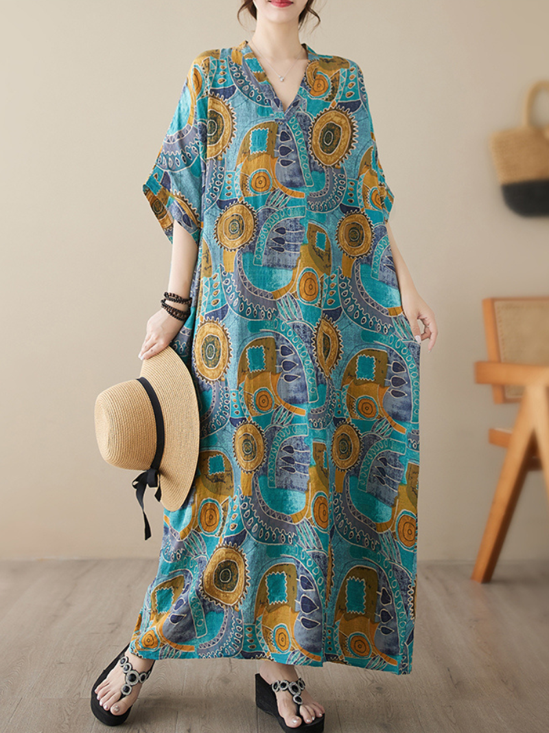 Game Of Love V-neck Short Sleeves Kaftan Dress
