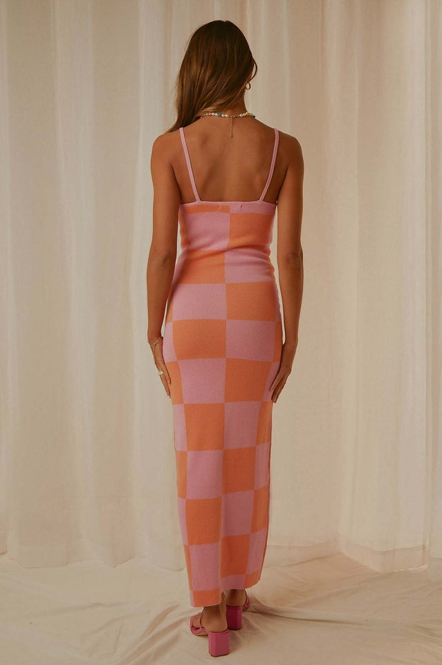 Abstract Print Knit Spaghetti Strap Bodycon Maxi Dress 14