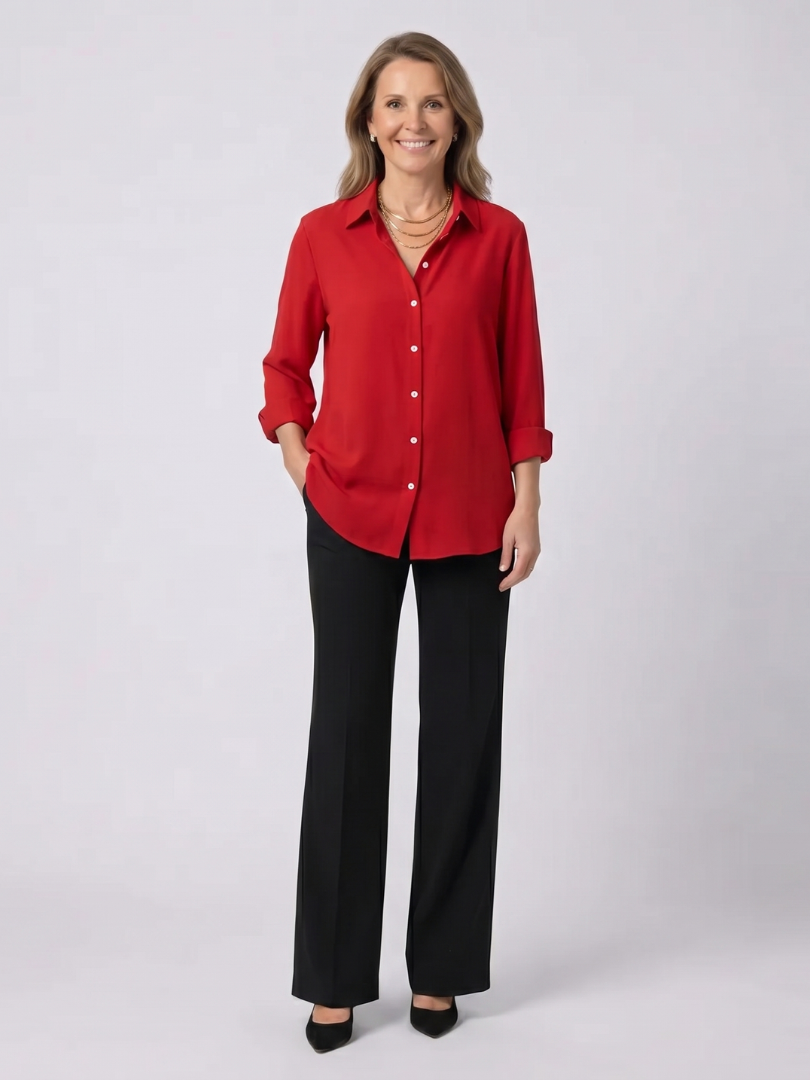 Roll Sleeve Button Front Collared Shirt