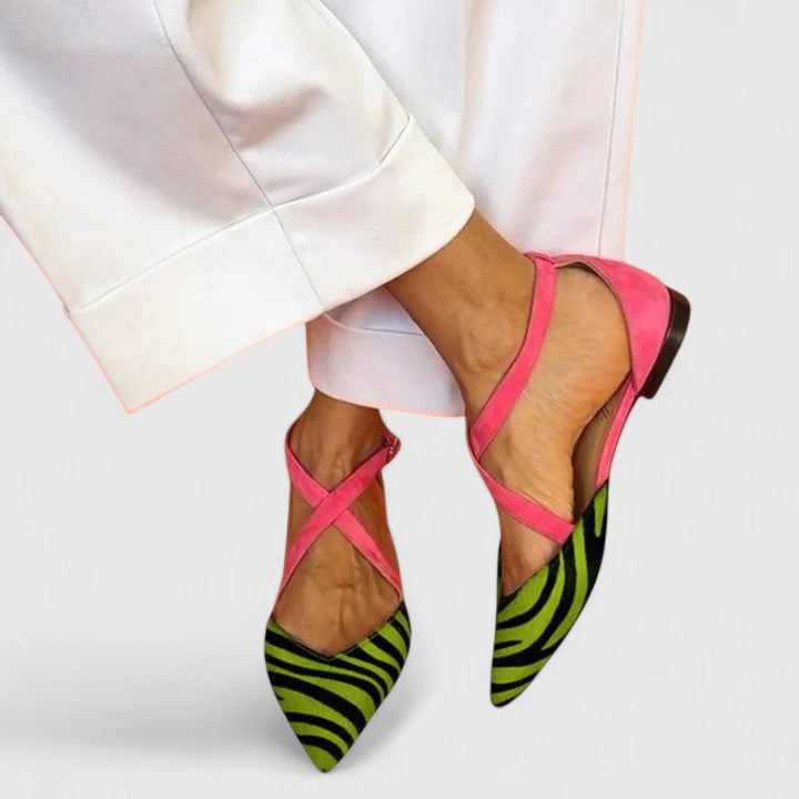 Animal Print Pointed Toe Cross Strap Slingback Flats