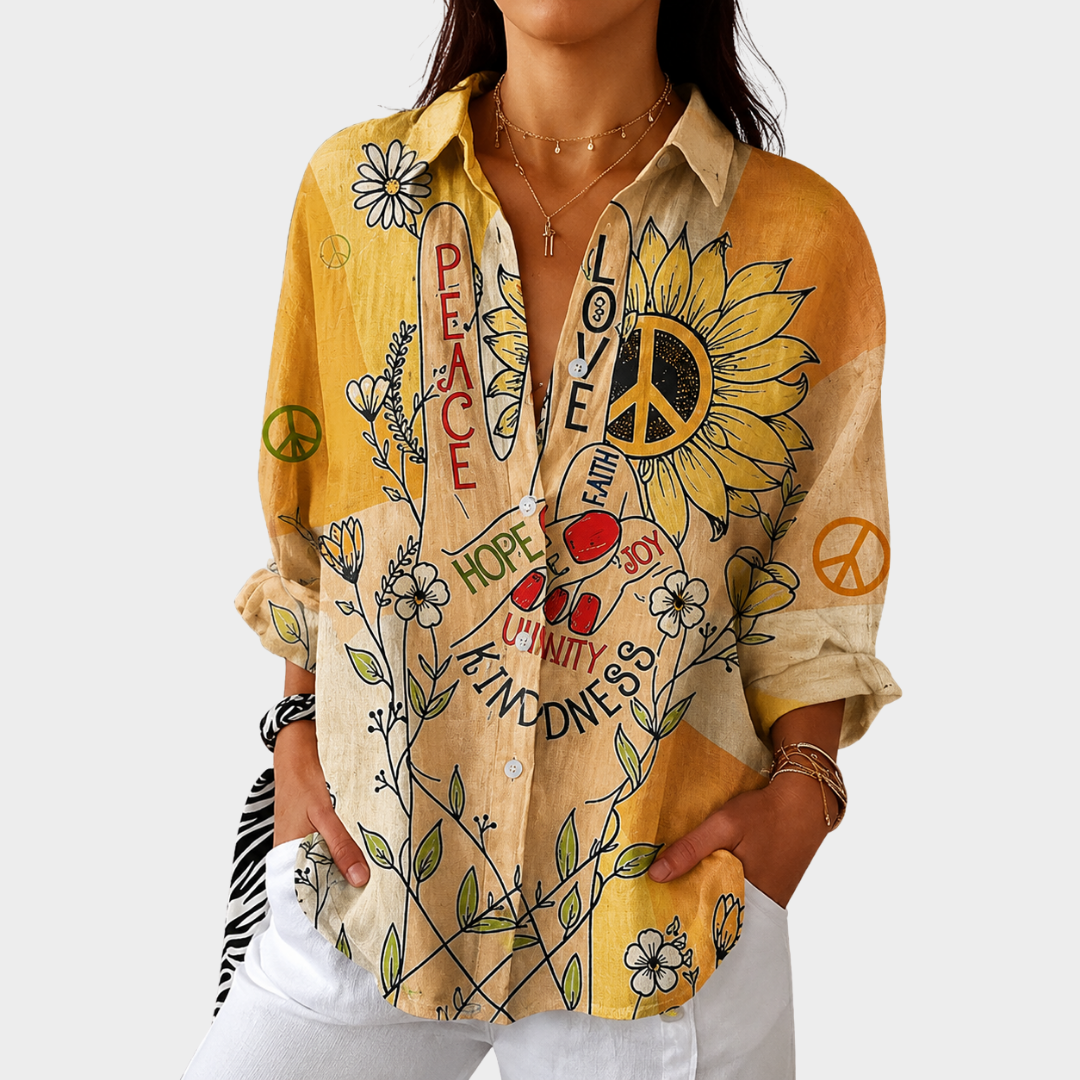 Long Sleeve Sunflower Graphic Print Button Up Shirt