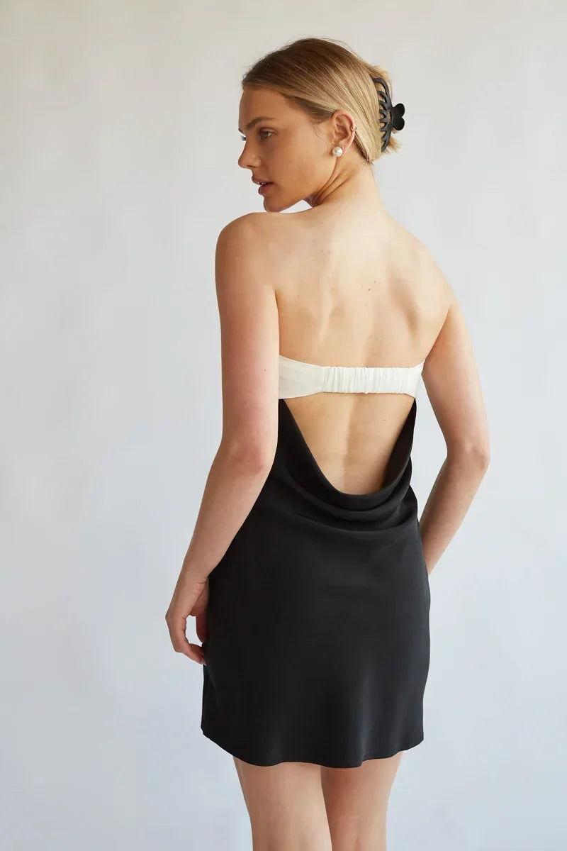 Strapless Folded Neckline Open Back A-Line Mini Dress 11