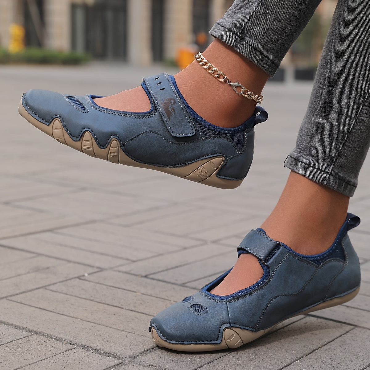 Round Toe Hook and Loop Strap Flats