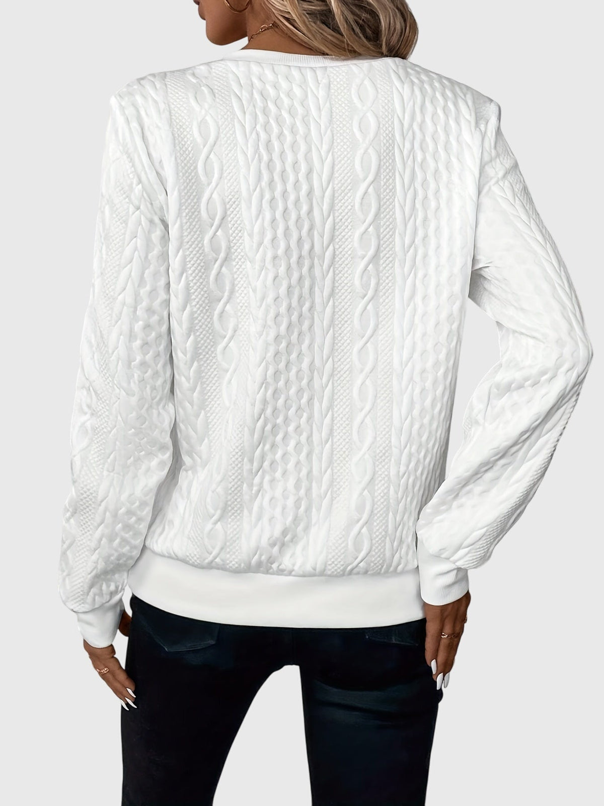 Quarter Zip Cable Knit Long Sleeve Sweatshirt