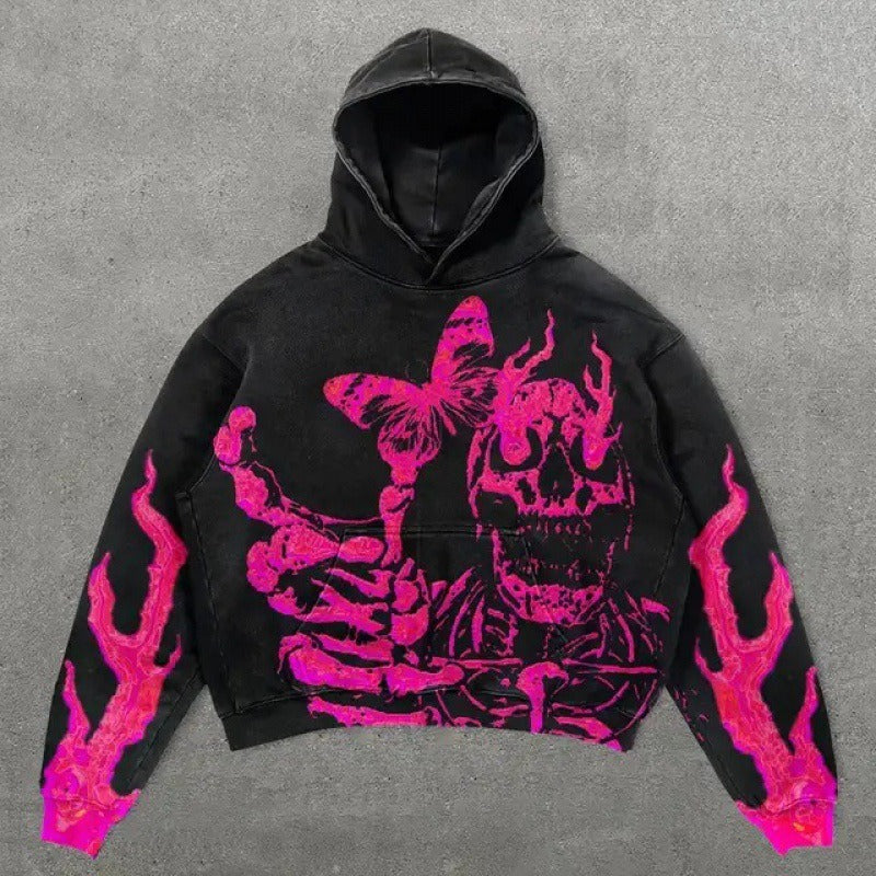 Gothic Print Zipper Hoodie