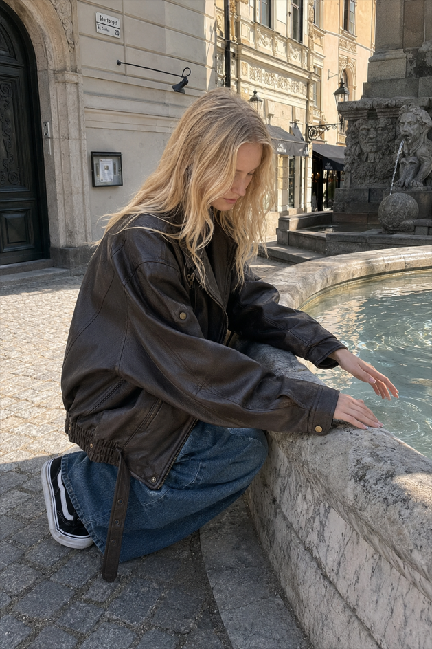Oversized Distressed Faux Leather Zip Front Moto Jacket 3