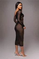Diagonal Collar Mesh Midi Dress 10