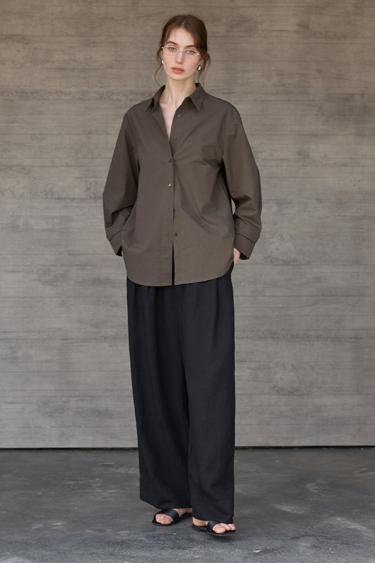 Collared Long Sleeve Curved Hem Relaxed Button Front Shirt 4