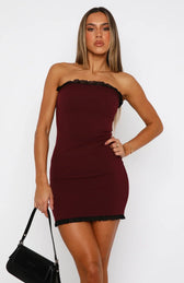 Strapless Contrast Trim Ruffle Bodycon Mini Dress 5
