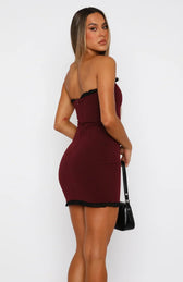Strapless Contrast Trim Ruffle Bodycon Mini Dress 7