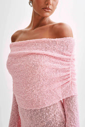 Off Shoulder Long Sleeve Ruched Knit Mini Dress 2
