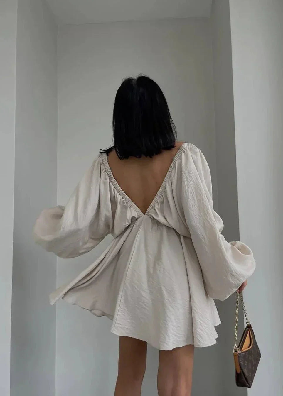 Women's V Neck Lantern Sleeve Dress