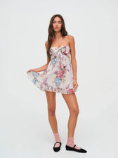 Strapless Floral Backless Ruffle Mini Dress 3