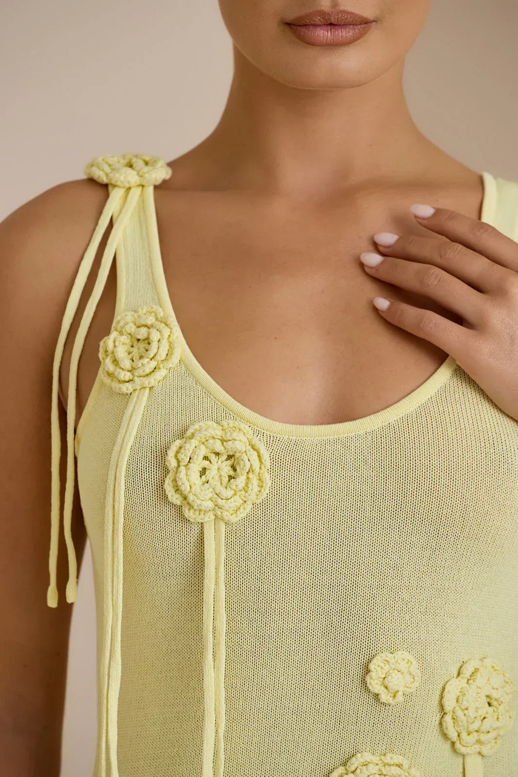 Knit Scoop Neck Sleeveless Crochet Rosette Tassel Maxi Dress 6