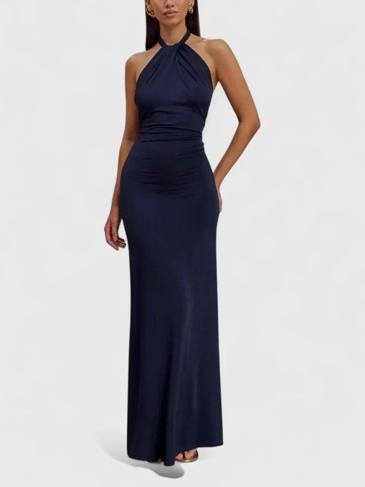 Twist Halter Neck Backless Floor Length Maxi Gown
