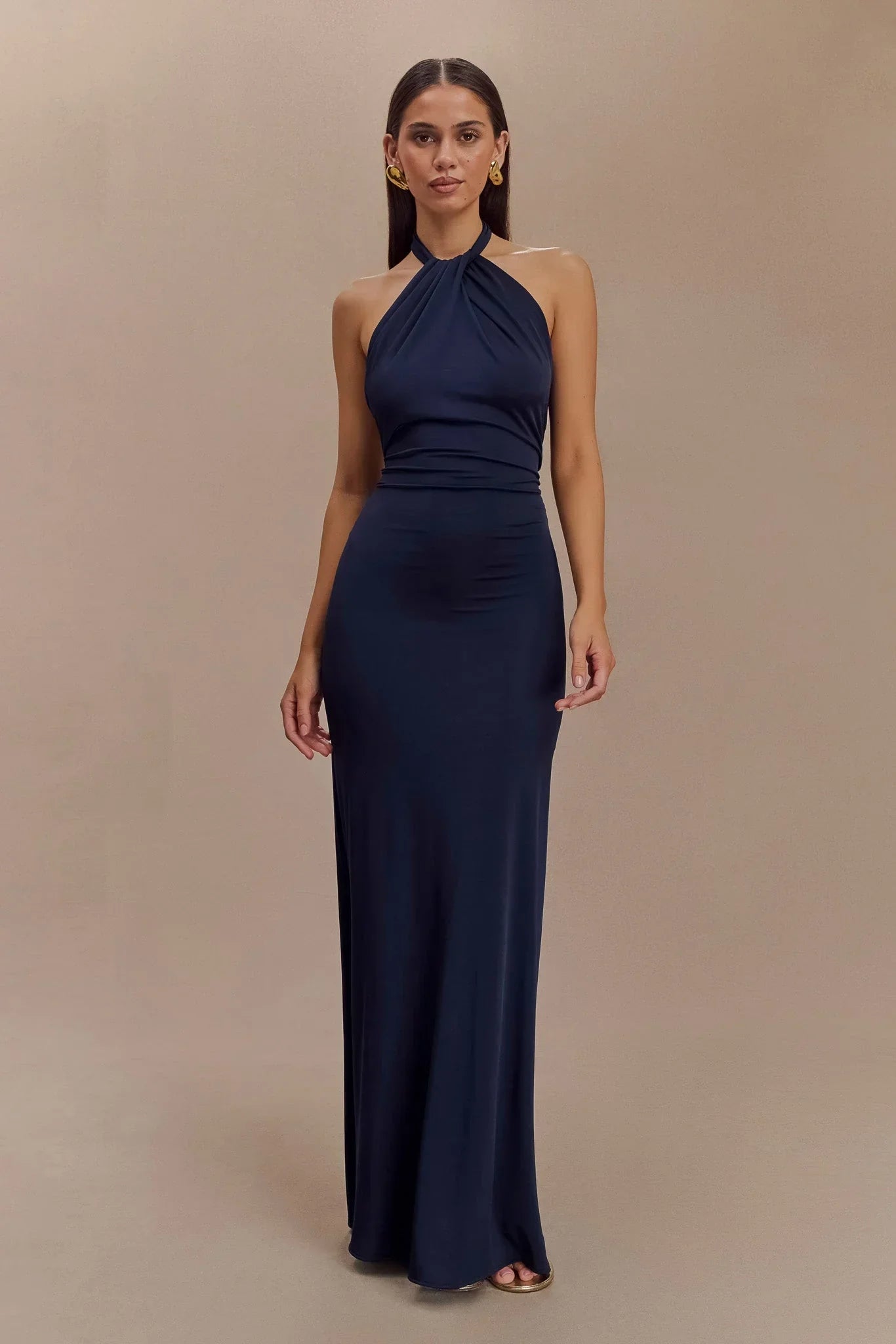 Halter Neck Ruched Bias-Cut Maxi Dress 12