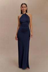 Halter Neck Ruched Bias-Cut Maxi Dress 12