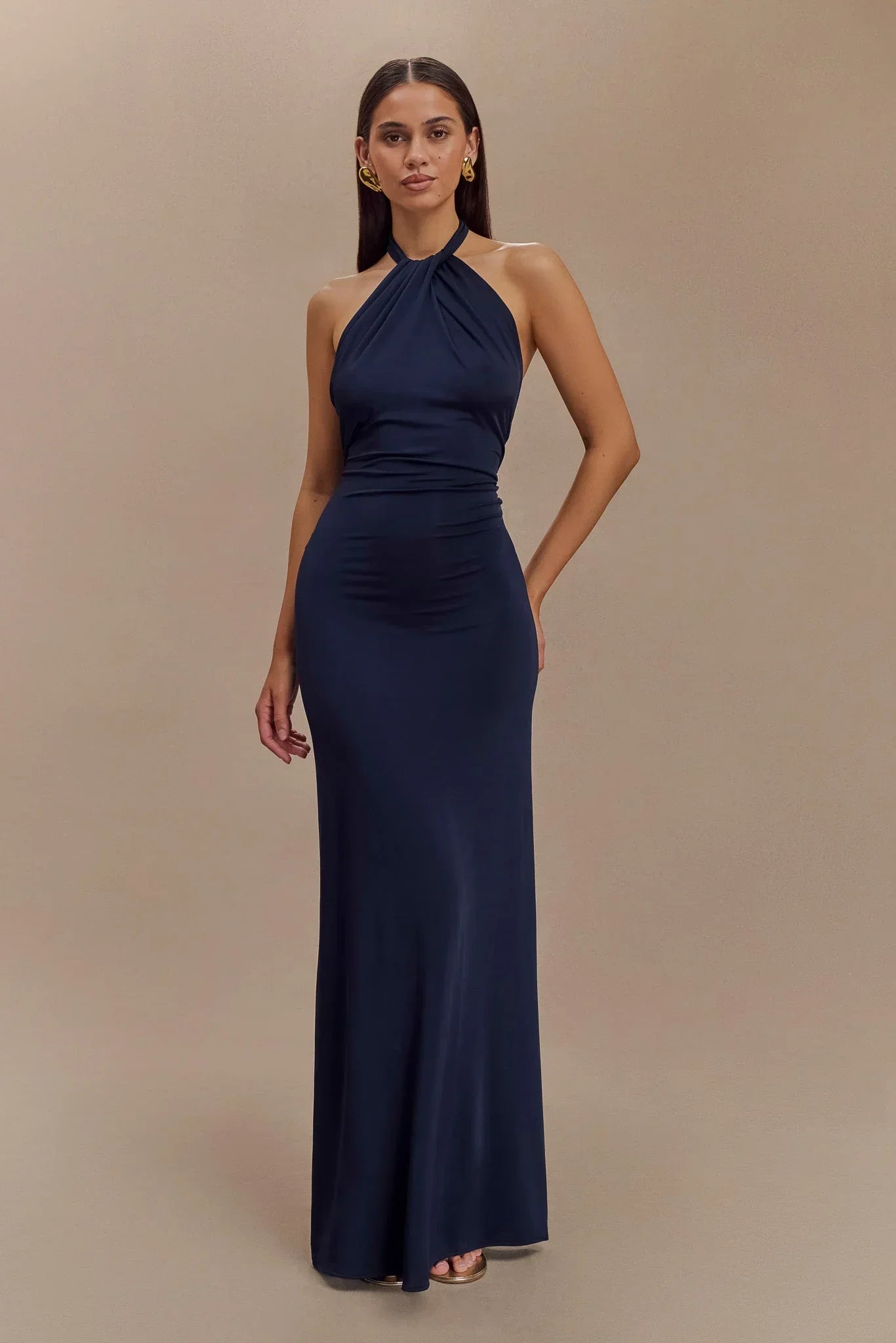 Halter Neck Ruched Bias-Cut Maxi Dress 16