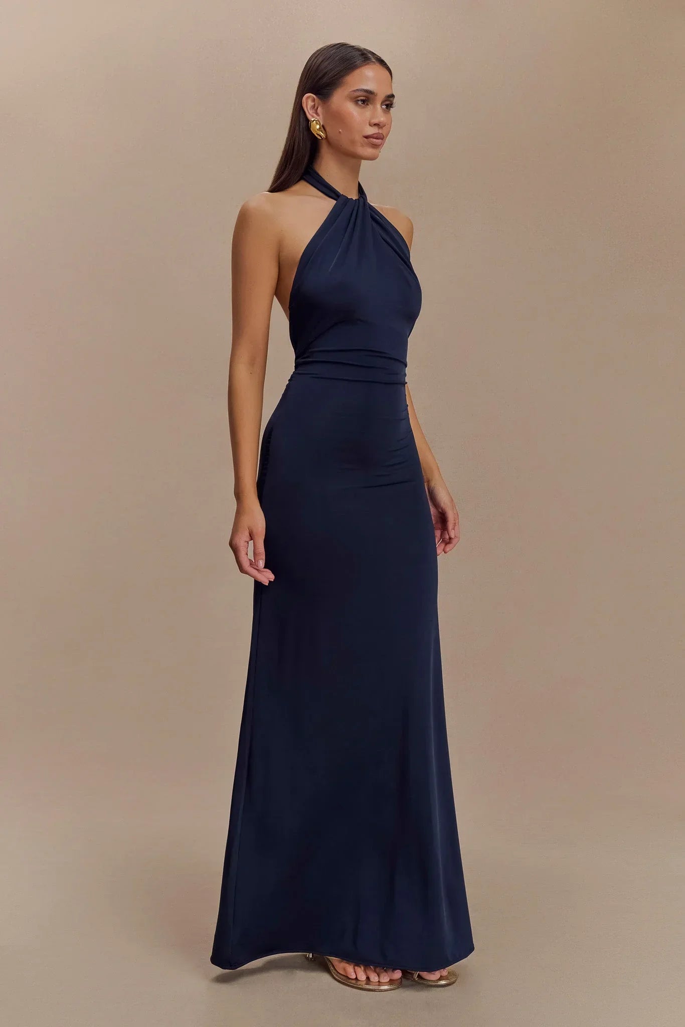 Halter Neck Ruched Bias-Cut Maxi Dress 14