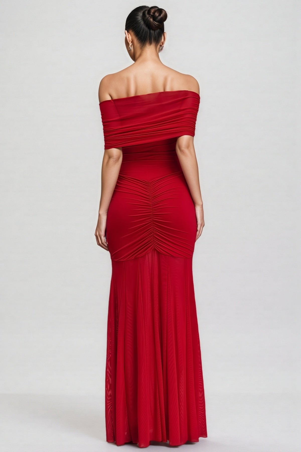 Off Shoulder Fold Over Ruched Drop Waist Mermaid Maxi Dress 5