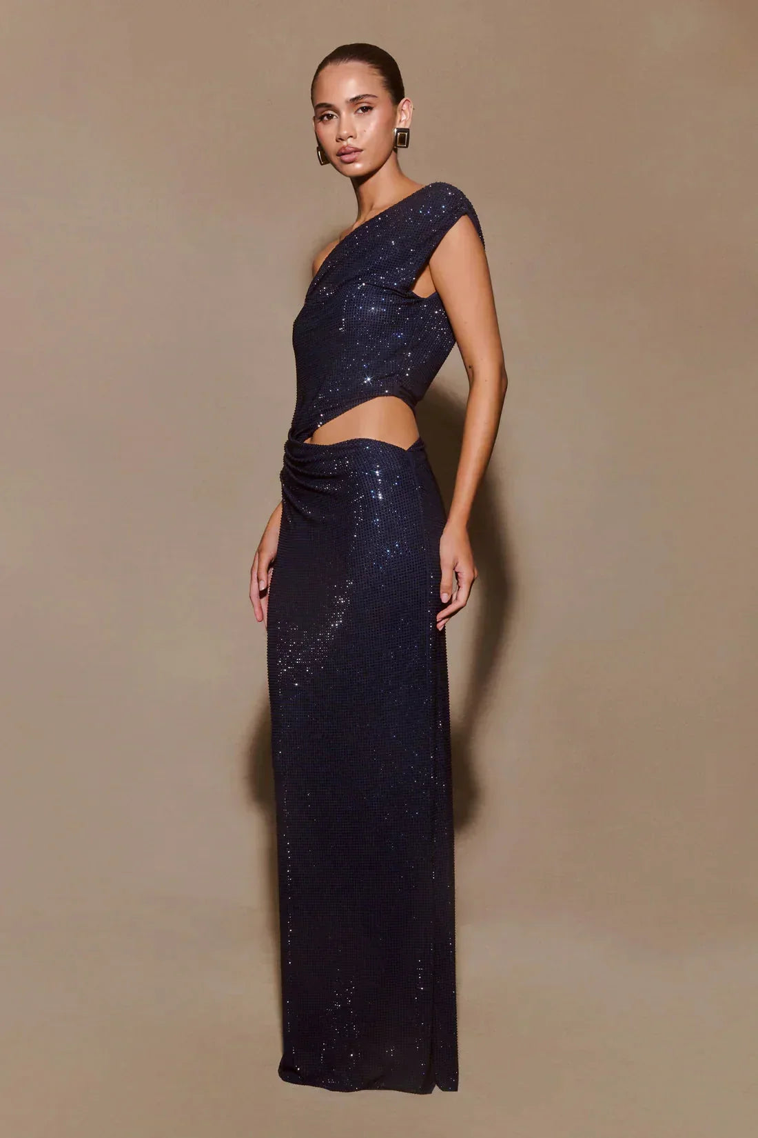 Sequin Asymmetric Off Shoulder Waist Cut Out Maxi Gown 10