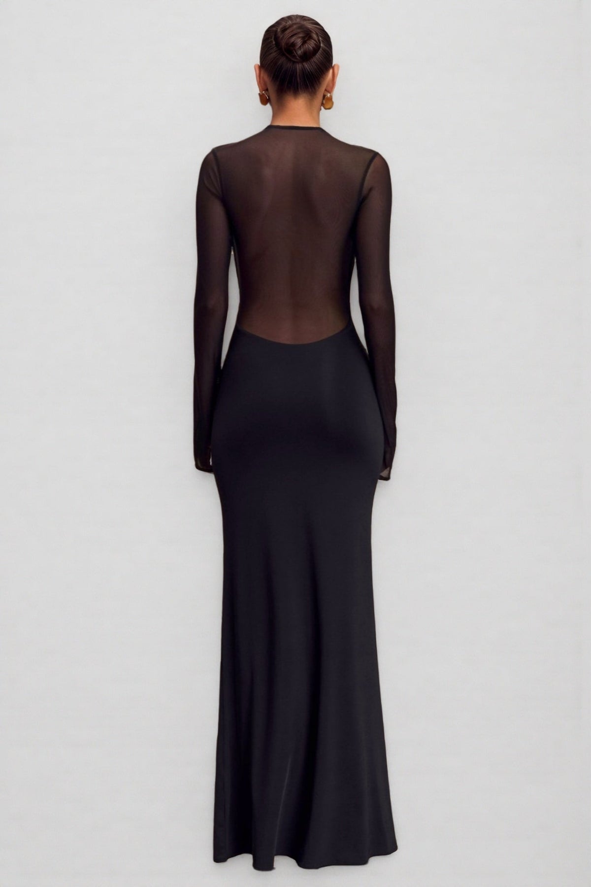 Sheer Mesh Long Sleeve Cross Front Cut Out Ruched Maxi Dress 4