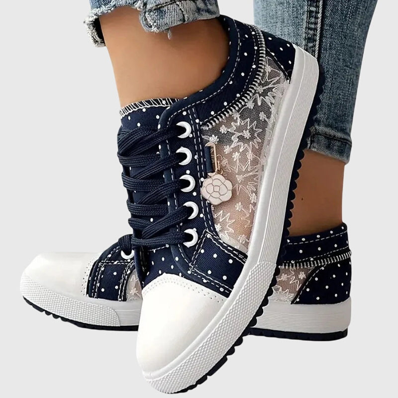 Floral Lace Mesh Lace Up Low Top Sneakers
