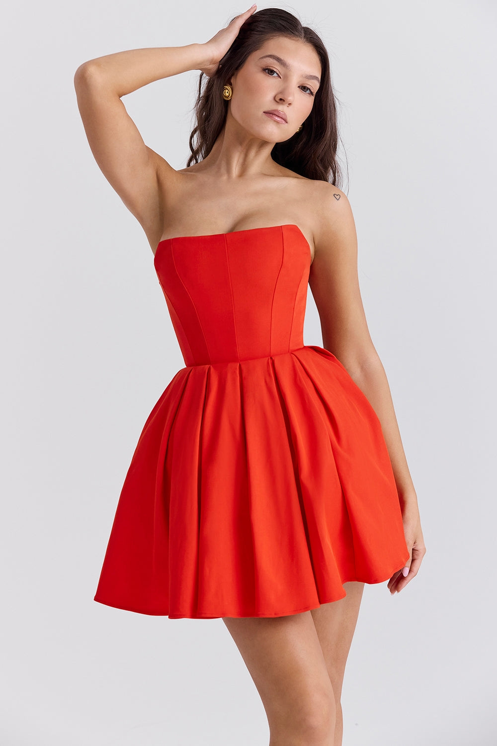 Strapless Corset Bodice Pleated Skater Mini Dress 5