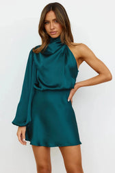 Satin One Shoulder Mini Dress 10