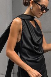 Black Satin Halter Maxi Dress - View 5