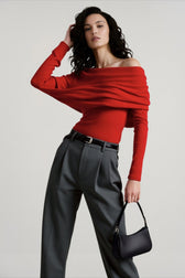 Off Shoulder Slim Knit Sweater