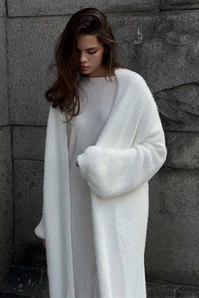 Open Front Long Sleeve Fuzzy Knit Maxi Duster Cardigan 2