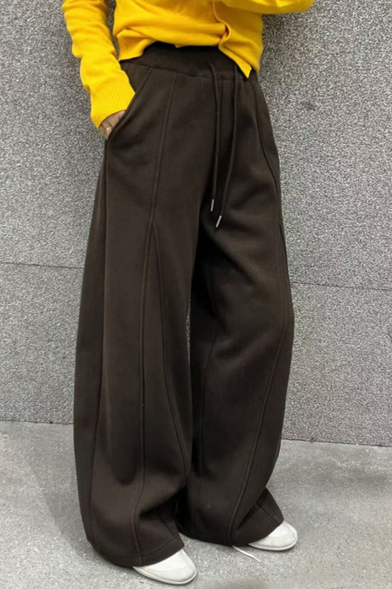 Solid Color Casual Fluid Wide Leg Fleece Sweat Pants